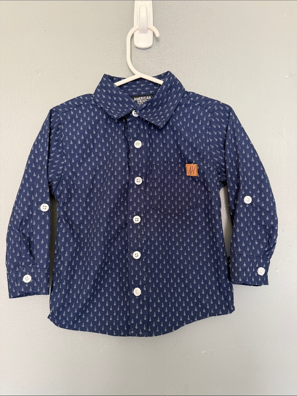American Hawk Boys Navy Blue Geometric/Arrow Pattern Button Down Shirt 2T